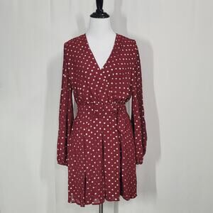 Yumi Kim Wine Hot Spot Heartbeat Mini Dress Surplice Long Blouson Sleeves Small